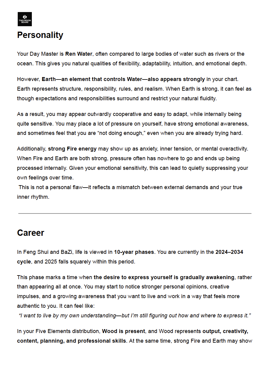 Wu Xing Element Reading – Personalized Energy Insight