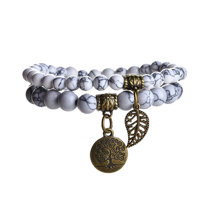 White Turquoise Dual Bracelets - Bronze Tree Charms