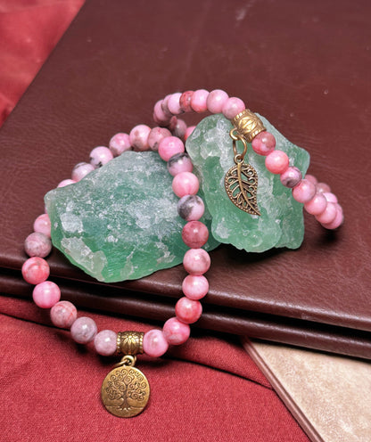 Pink Zebra Jasper Dual Bracelets - Bronze Tree Charms