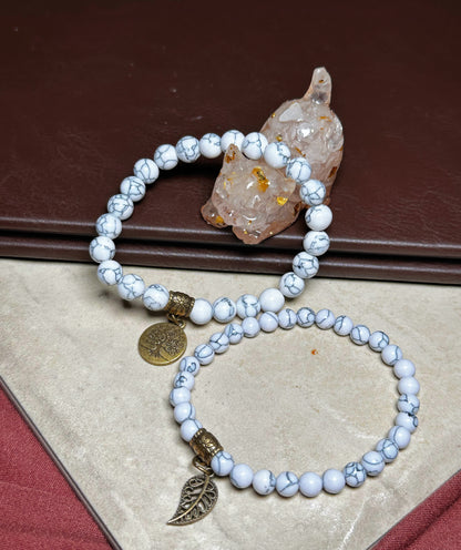 White Turquoise Dual Bracelets - Bronze Tree Charms