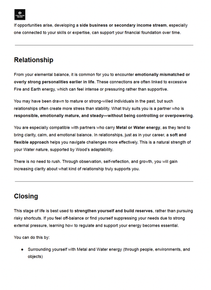 Wu Xing Element Reading – Personalized Energy Insight